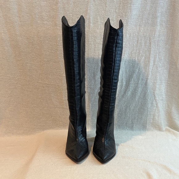 Schutz Maryana Block Crocodile Embossed Leather Tall Boot - Picture 2 of 7